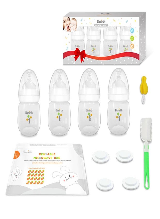 Bimirth 11-Piece Baby Bottle & Milk Storage Bottle Gift Set, 6oz/180ml Wide-Neck BPA-Free Feeding Bottles with Anti-Colic Nipples, Storage Lids, Cleaning Brushes & Reusable Steam Bag for Newborns - Image 1